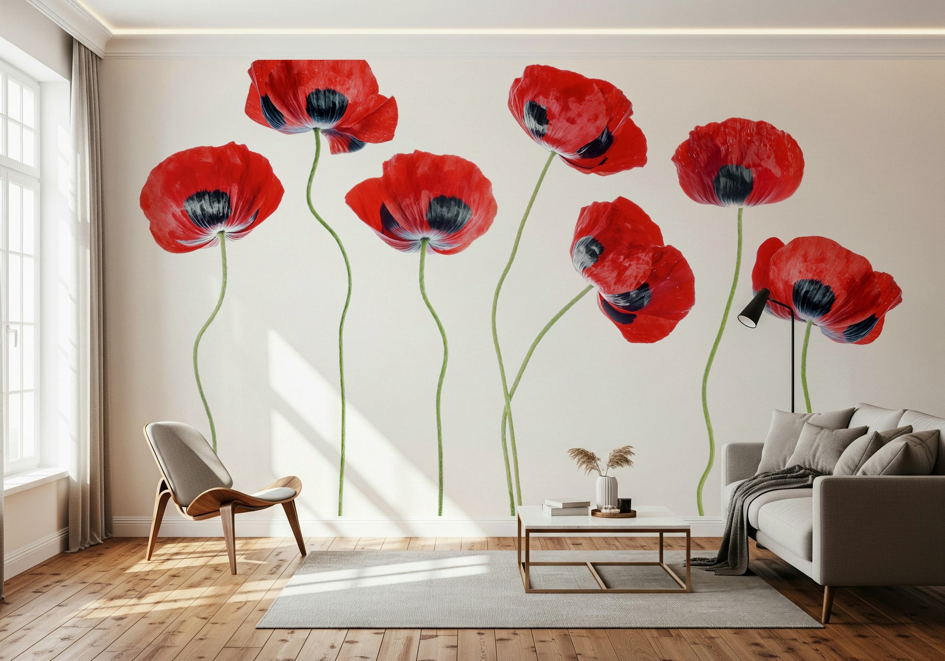 A calming vibrant floral wallpaper mural that defines a space.

