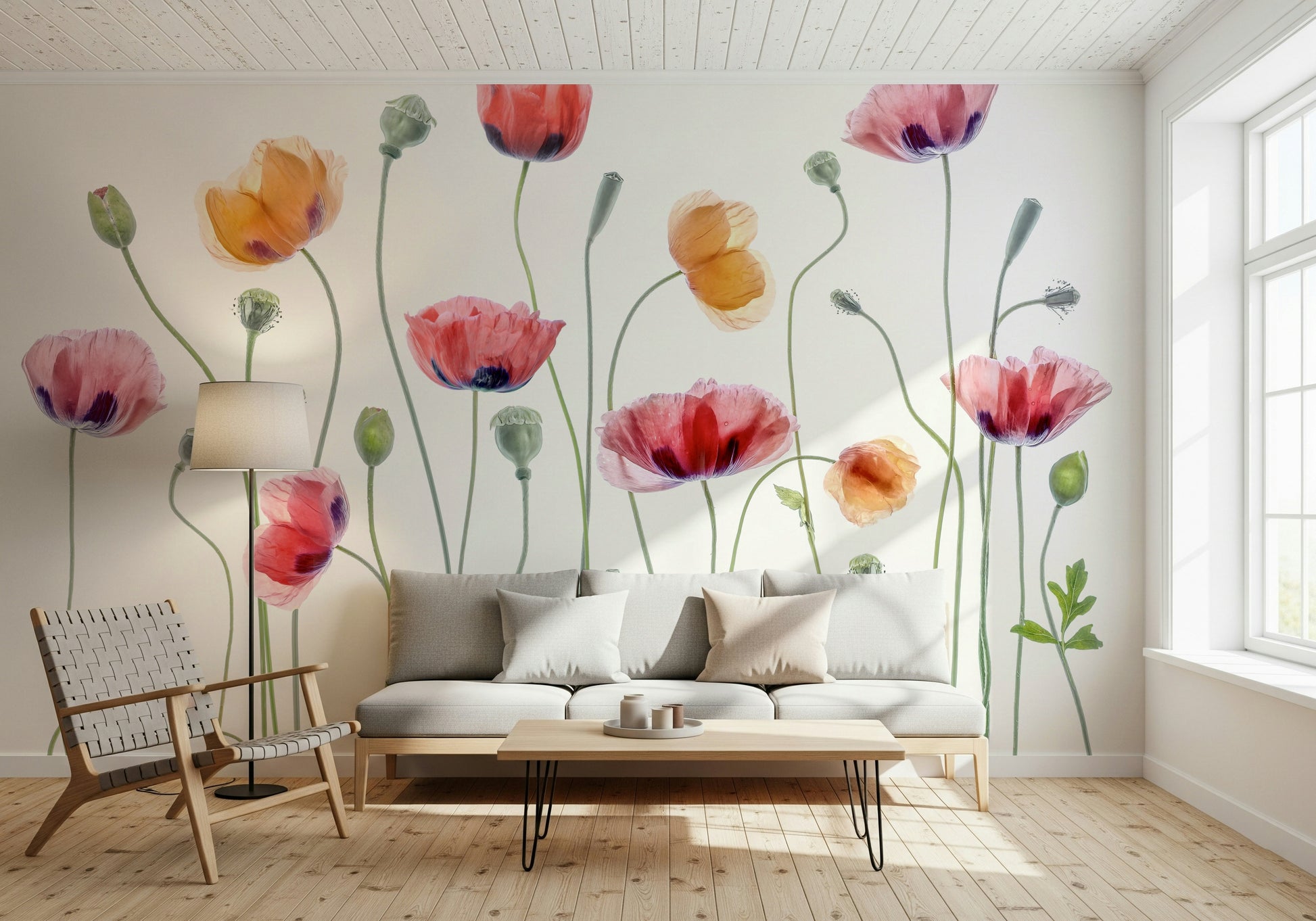 A contemplative flower pattern wallpaper mural for a feature wall.


