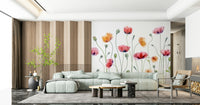 A graceful subtle bloom wall mural in soft, tranquil tones.

