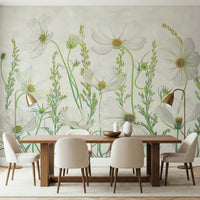 A peaceful flower design mural on decorative wallpaper.

