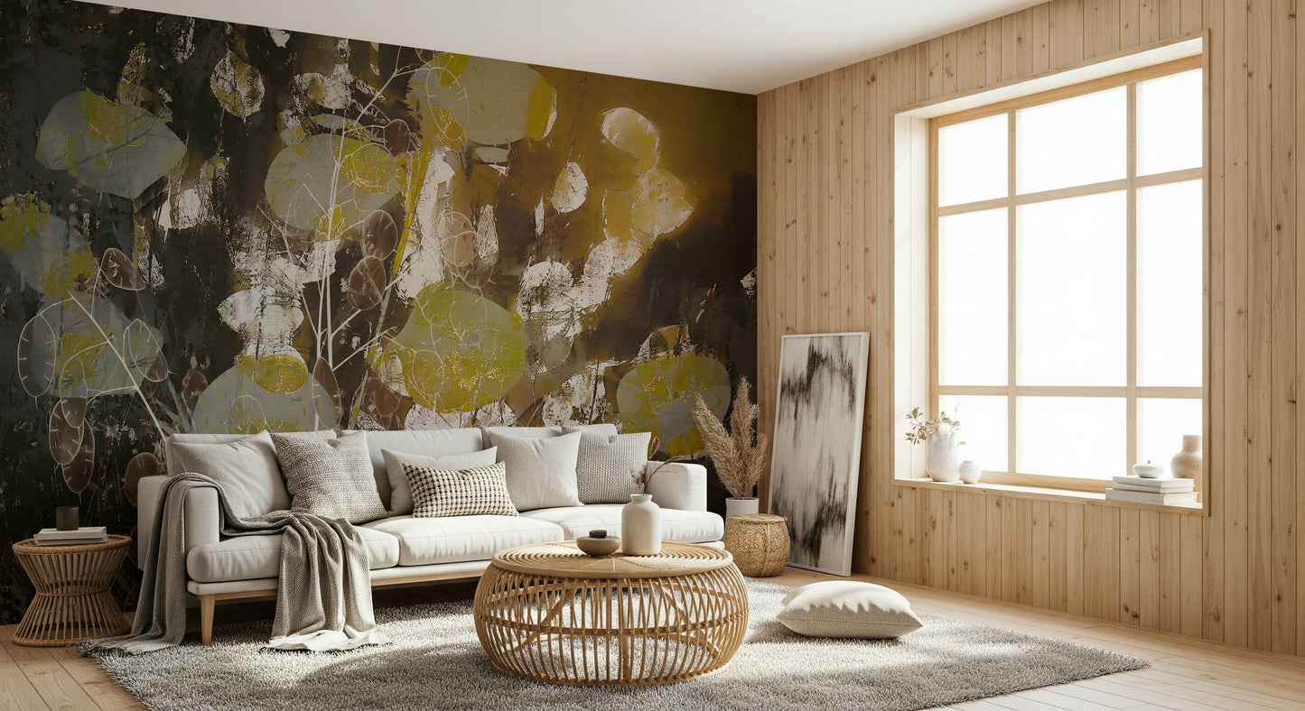 A beautiful modern art wall mural of delicate blooms.

