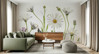 A peaceful whisper white mural on decorative wallpaper.

