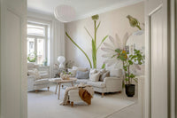 An artistic soft focus mural on minimalist wallpaper.

