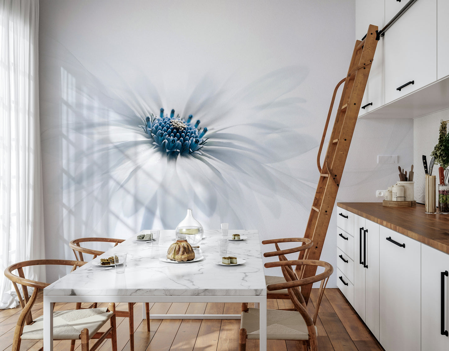 A beautiful modern art wall mural of delicate flowers.

