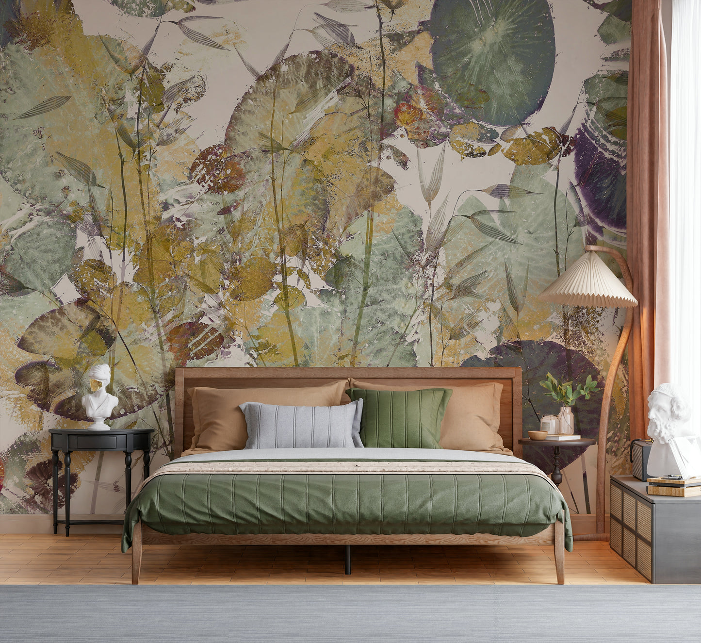 A beautiful modern art wall mural of plant leaves.

