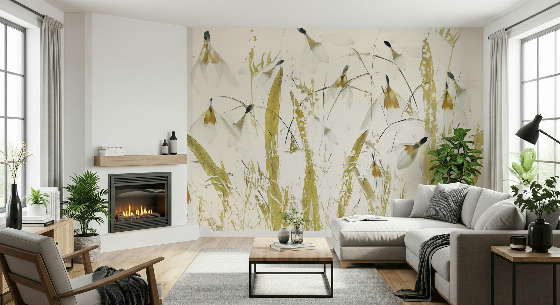 A peaceful whisper design mural on decorative wallpaper.

