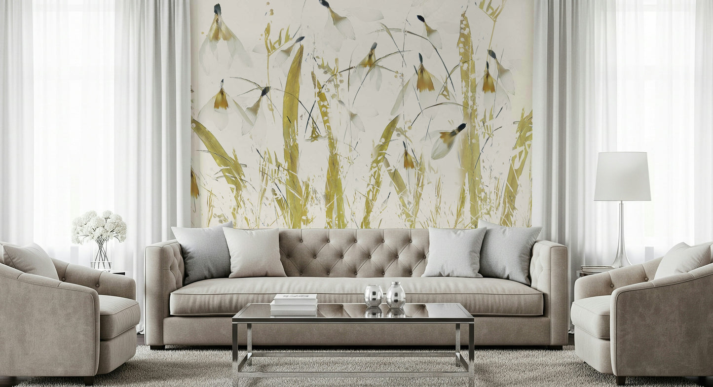 A graceful subtle pattern wall mural in warm, golden tones.

