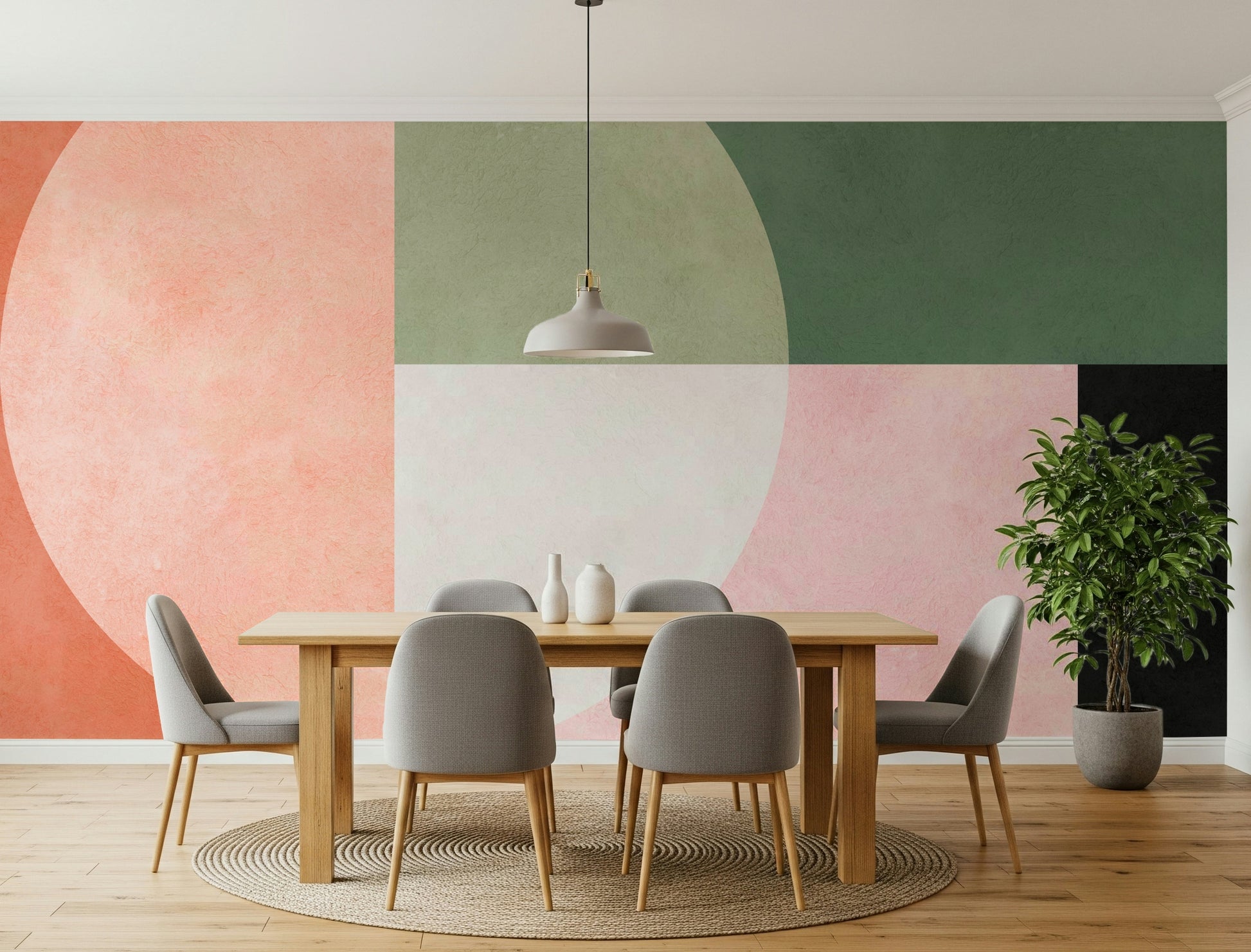 A beautiful abstract art wallpaper mural in terracotta and earth tones.

