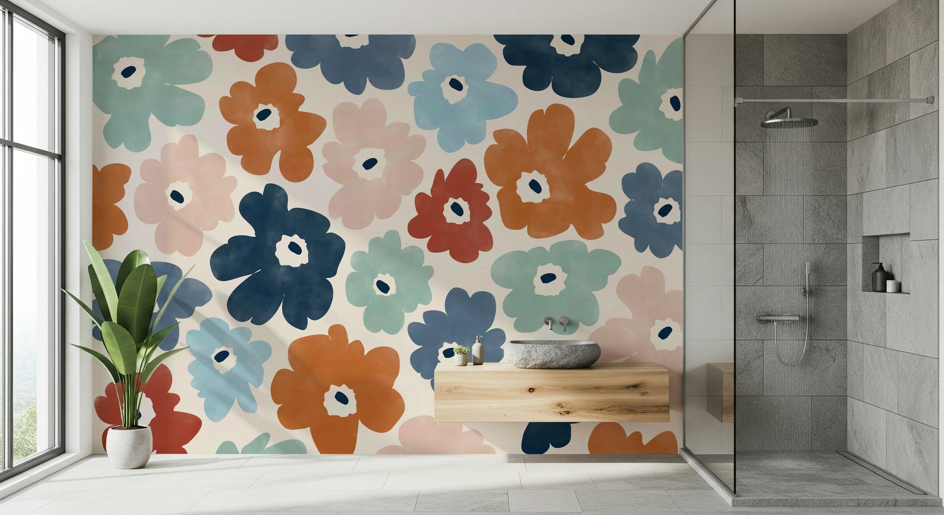 A contemplative floral pattern wallpaper mural for a feature wall.

