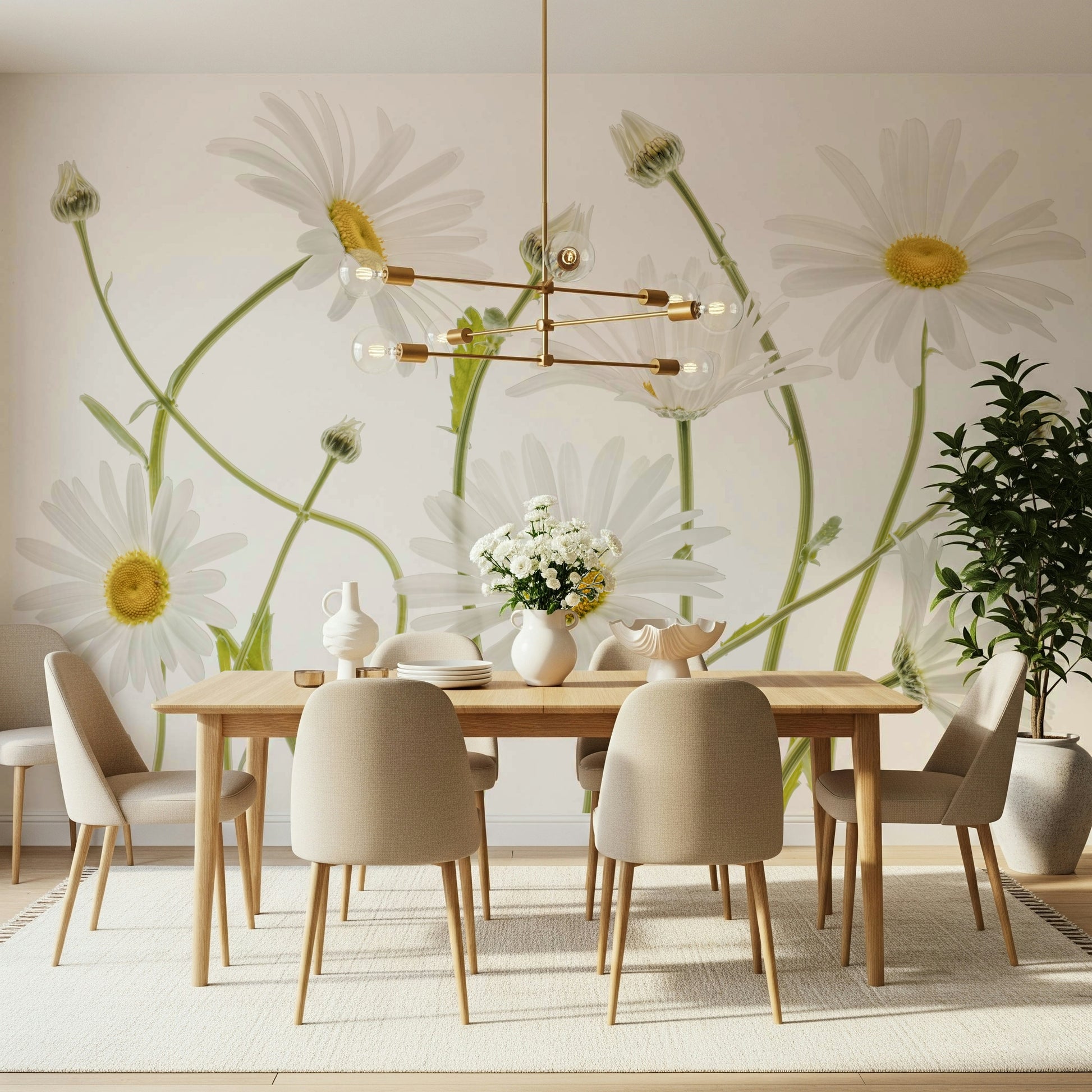 A beautiful serene daisy wallpaper mural for a modern home.

