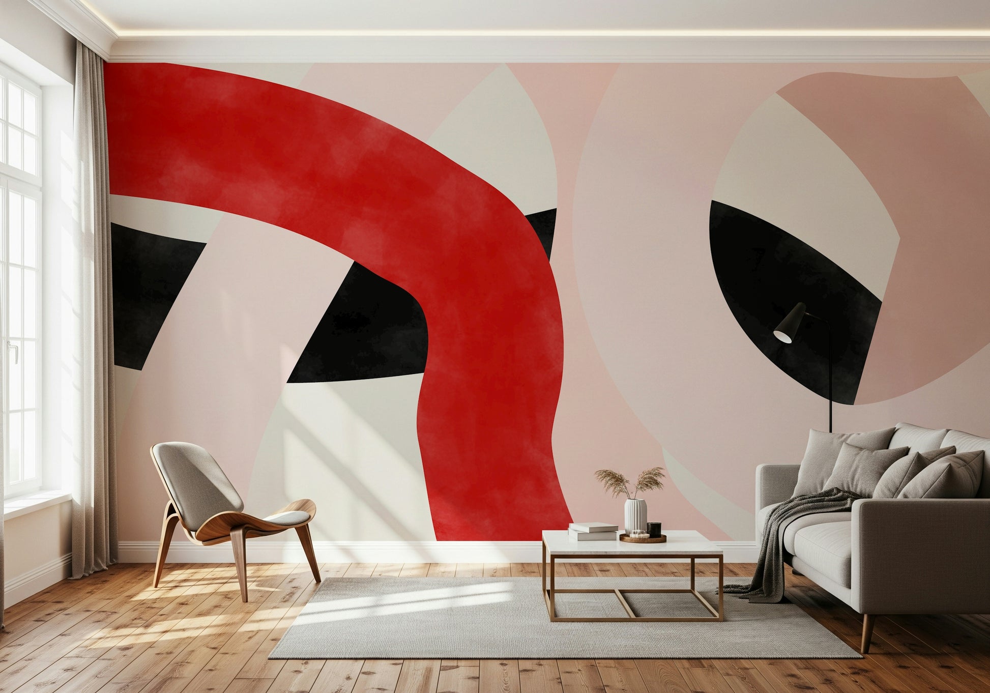 A beautiful modern art wall mural for a living room.

