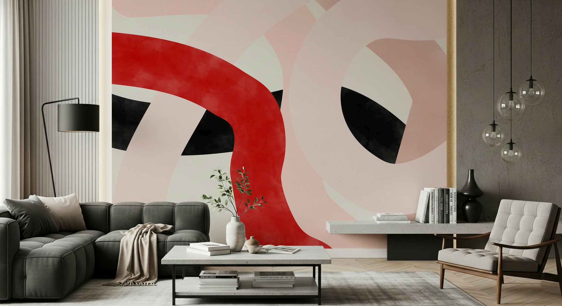 A graceful subtle pattern wall mural in cool, natural tones.

