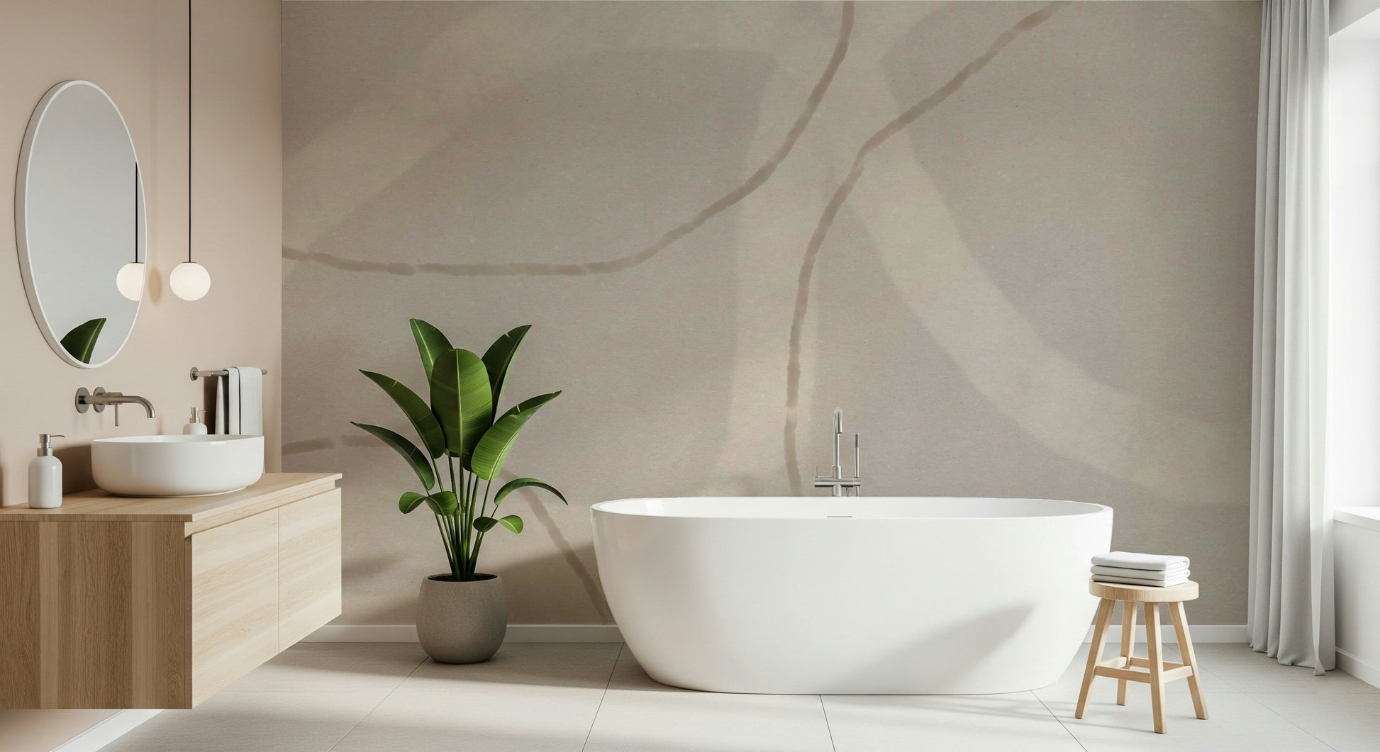 An artistic abstract flow mural on minimalist wallpaper.

