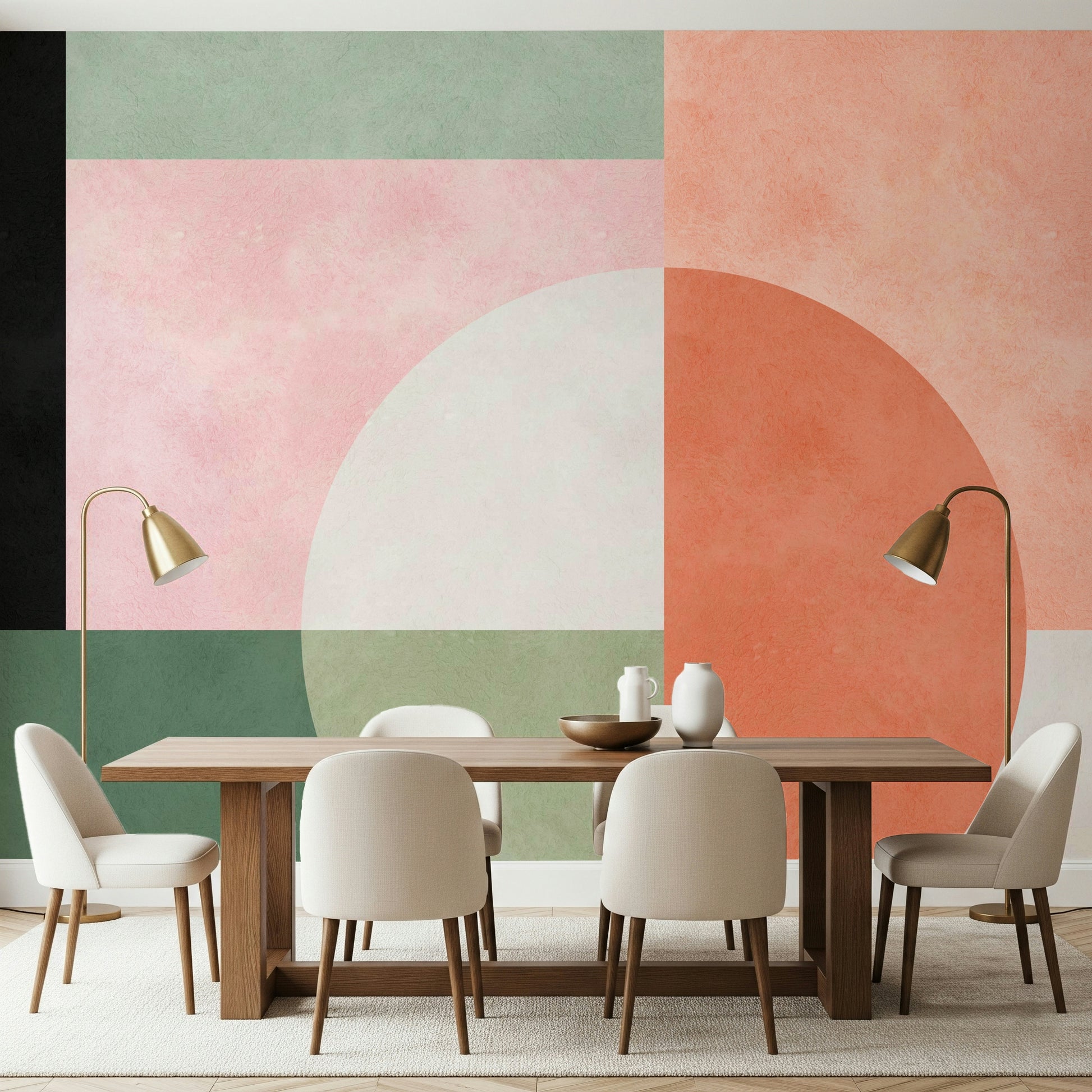 An artistic minimalist form mural for home decor.

