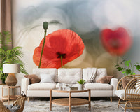 A beautiful serene poppy field wallpaper mural for a modern home.

