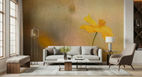 An artistic peaceful garden mural on minimalist wallpaper.


