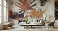 A beautiful serene autumn forest wallpaper mural with subtle colors.


