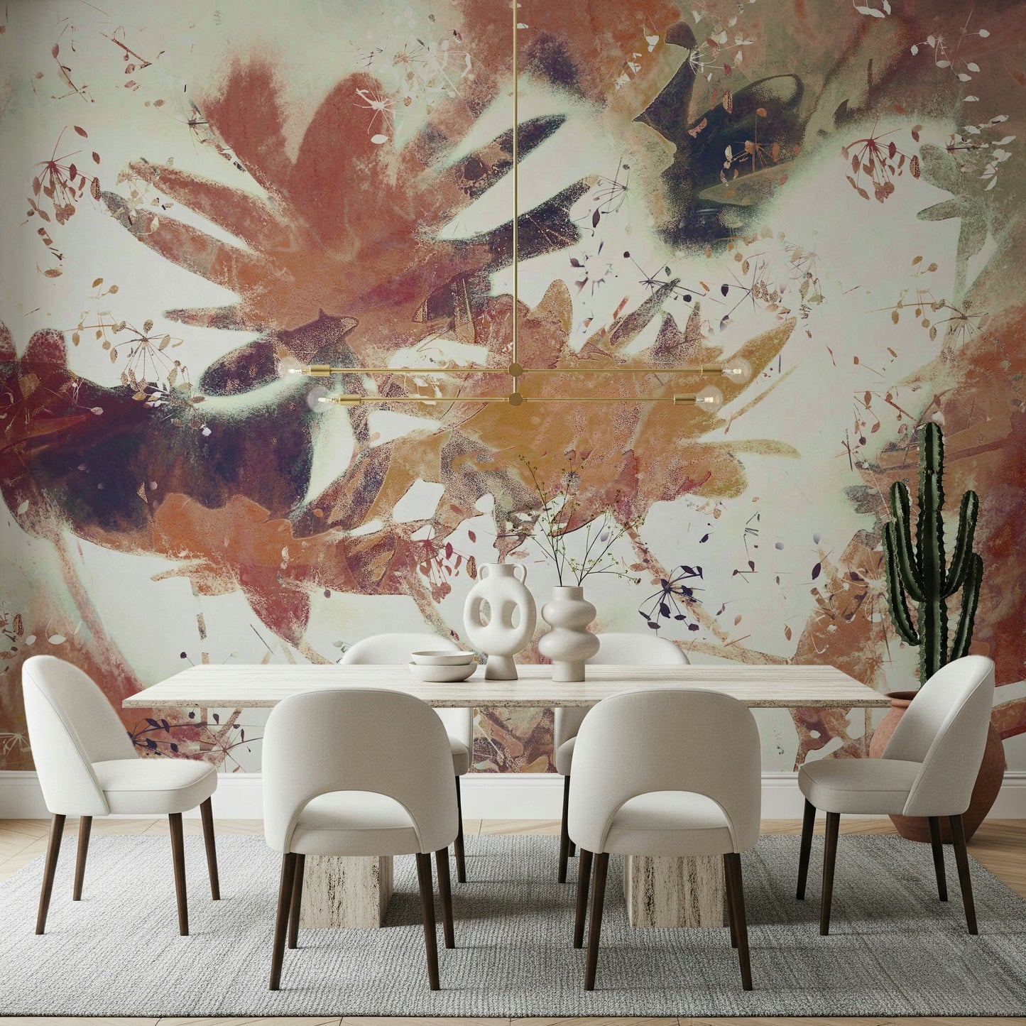 A beautiful modern art wall mural of delicate leaves.

