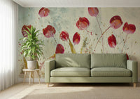 A beautiful modern art wall mural of red flowers.

