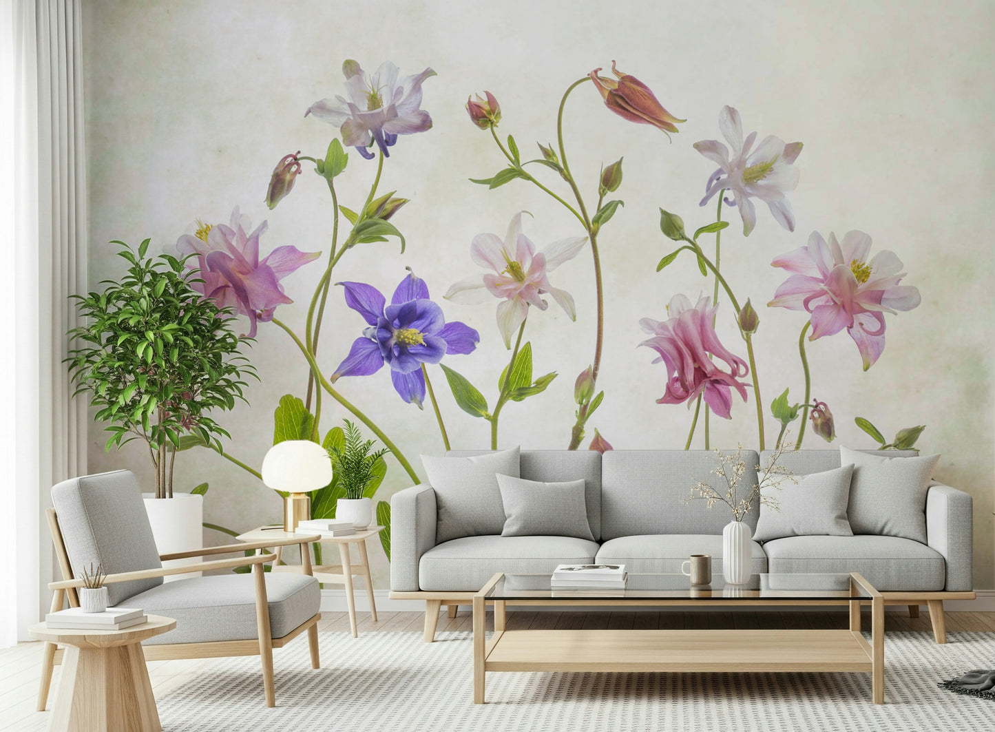 A classic soft floral wallpaper for walls.

