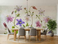 A calming floral design wallpaper mural that defines a space.

