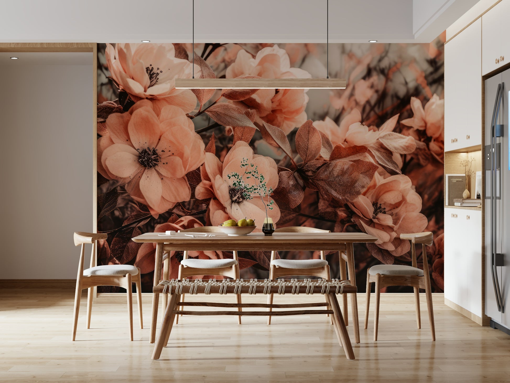 A beautiful modern art wall mural of delicate flowers.

