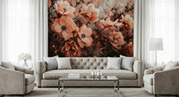 A graceful subtle bloom wall mural in soft, rustic tones.

