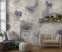 A calming floral design wallpaper mural that defines a space.


