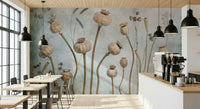 An artistic dried seed mural on minimalist wallpaper.

