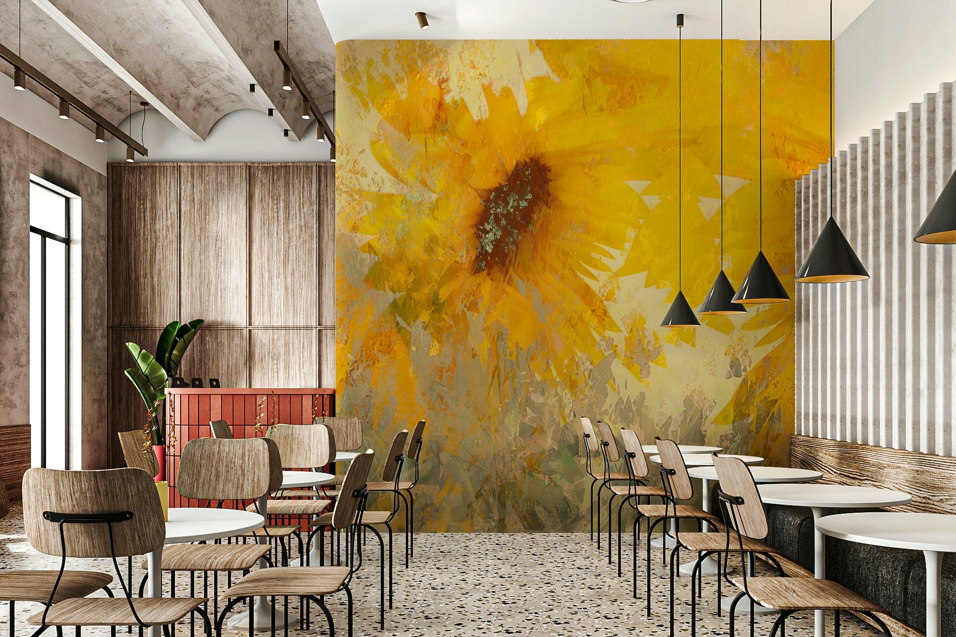 A graceful subtle pattern wall mural in warm, golden tones.

