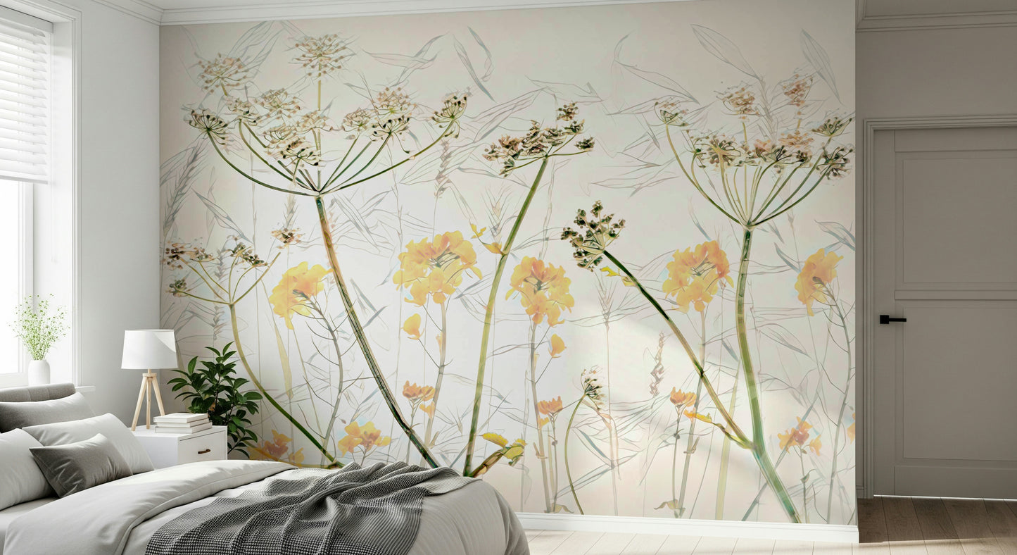 A contemplative floral pattern wallpaper mural for a feature wall.

