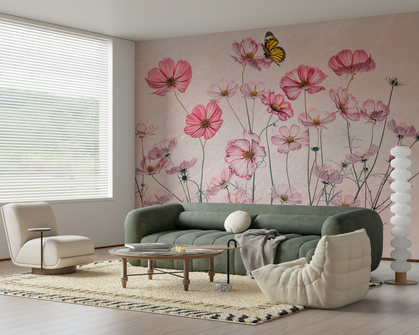 A graceful subtle pattern wall mural in cool, tranquil tones.

