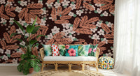 A peaceful flower design mural on decorative wallpaper.

