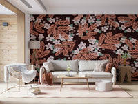 A contemplative floral pattern wallpaper mural for a feature wall.

