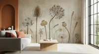 A contemplative floral pattern wallpaper mural for a feature wall.

