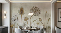 A peaceful flower design mural on decorative wallpaper.

