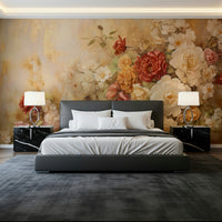 A serene subtle flower wall mural with metallic accents.

