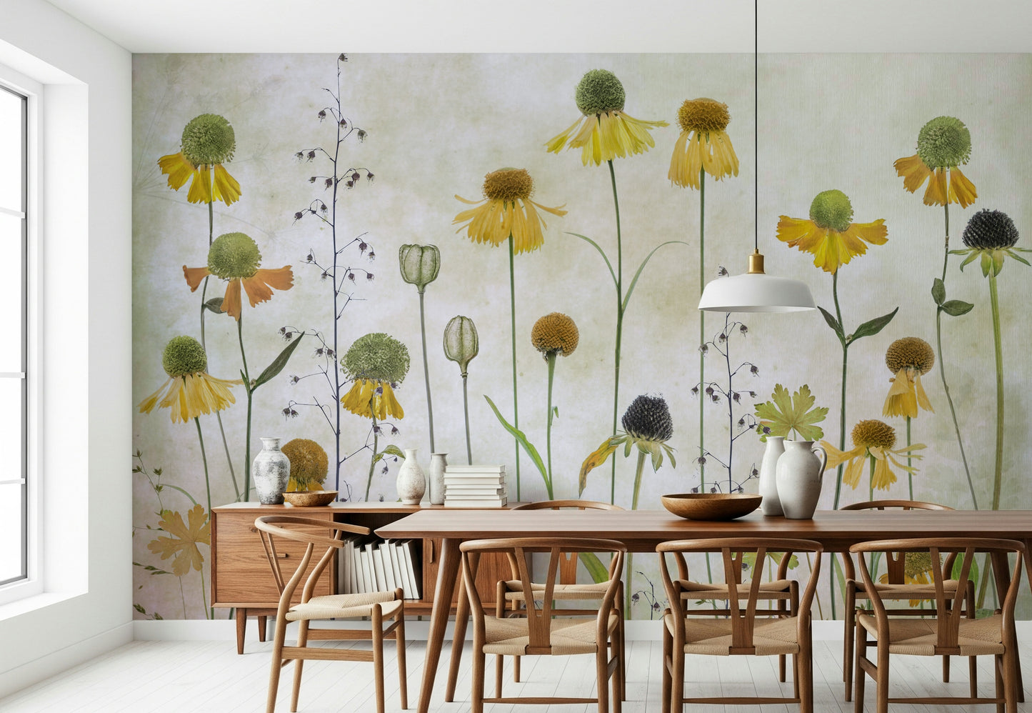 A serene pressed flower wall mural for your decor.

