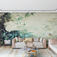 A serene subtle flower wall mural with an aged texture.

