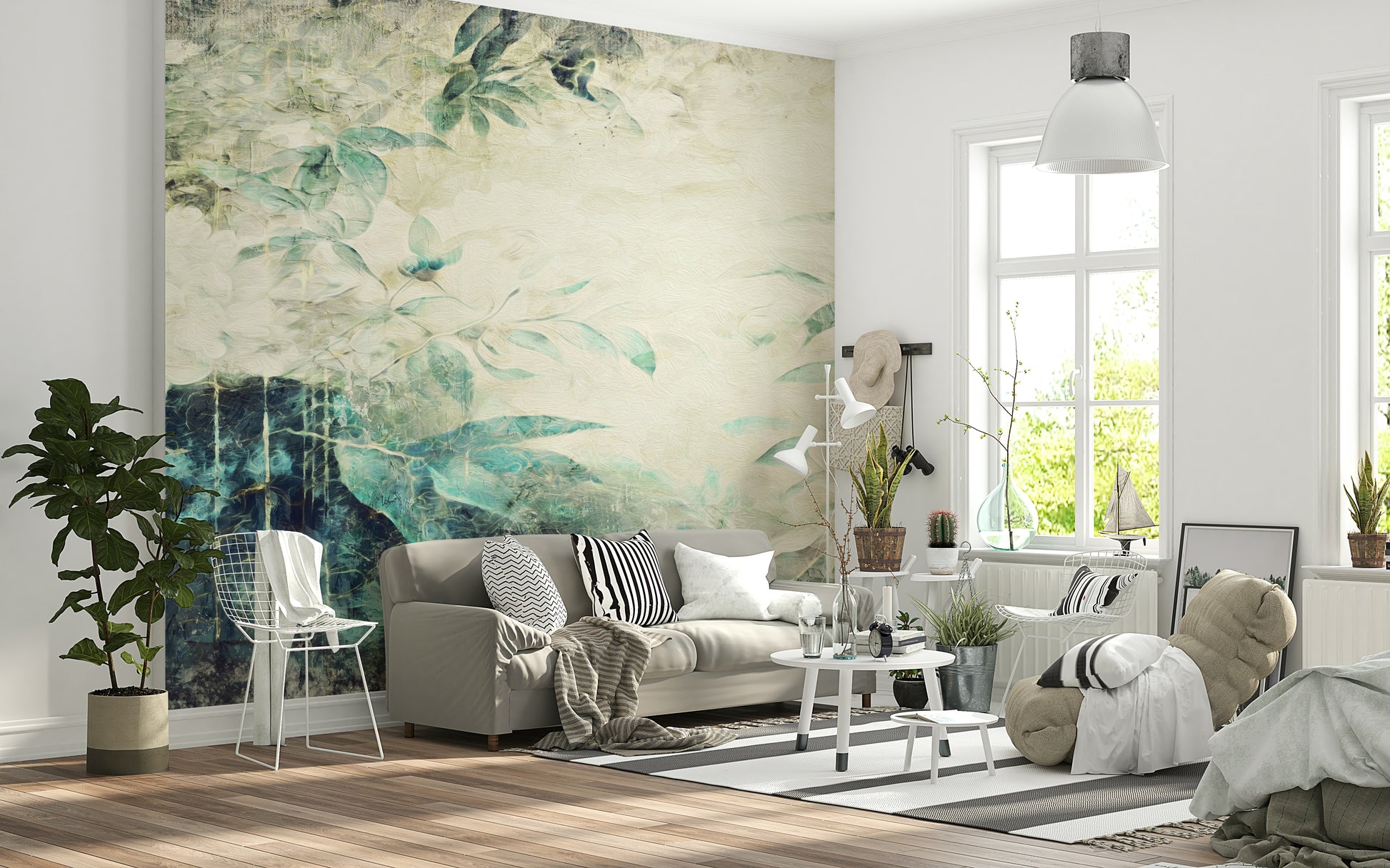 A beautiful modern art wall mural of delicate flowers.

