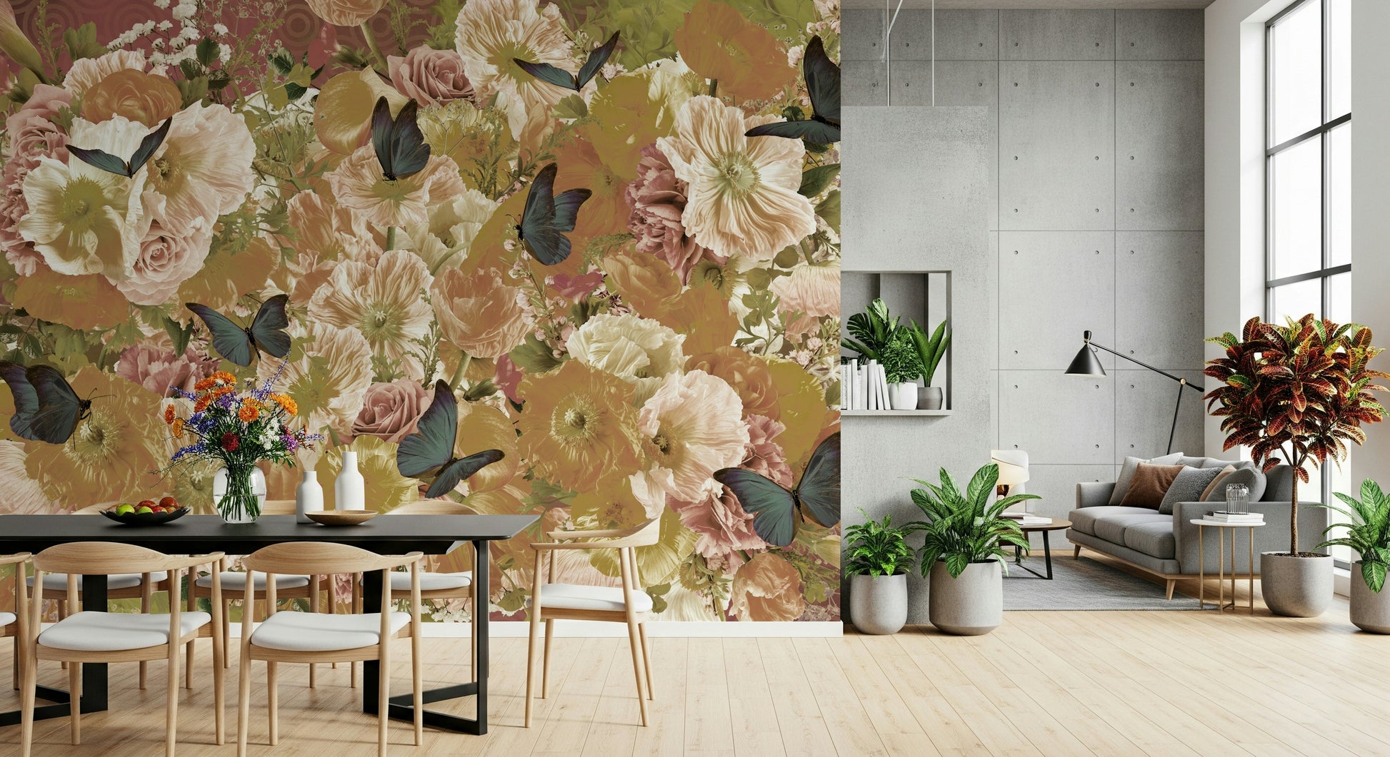A serene botanical and butterfly wall mural for your decor.

