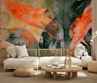 A graceful subtle leaf wall mural in rich, natural tones.

