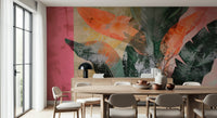 A calming foliage design wallpaper mural that defines a space.

