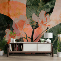 A beautiful serene floral wallpaper mural with subtle green and white blooms.

