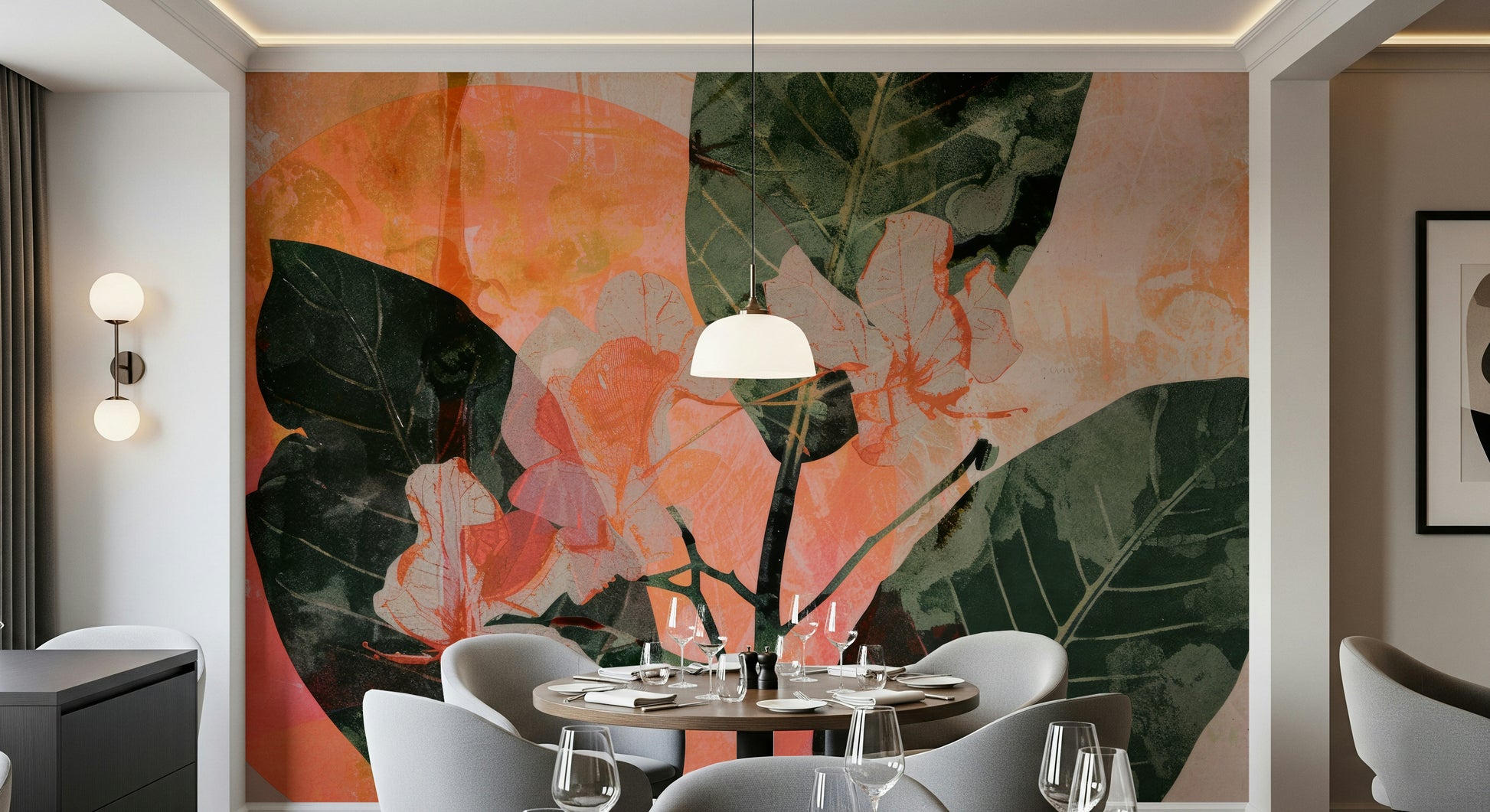 A tranquil subtle flower wall mural for your decor.

