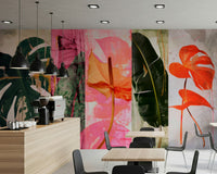 A peaceful flower design mural on decorative wallpaper.

