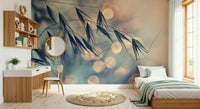 A graceful subtle bloom wall mural in warm, golden tones.

