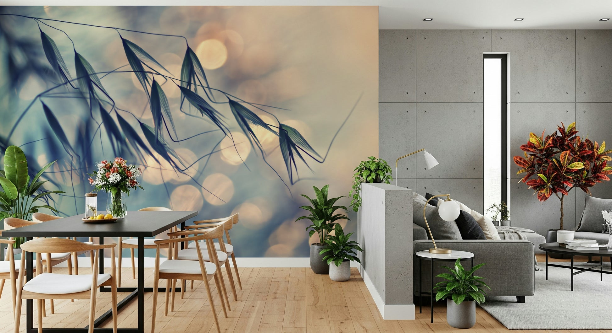 A beautiful modern art wall mural of delicate flowers.

