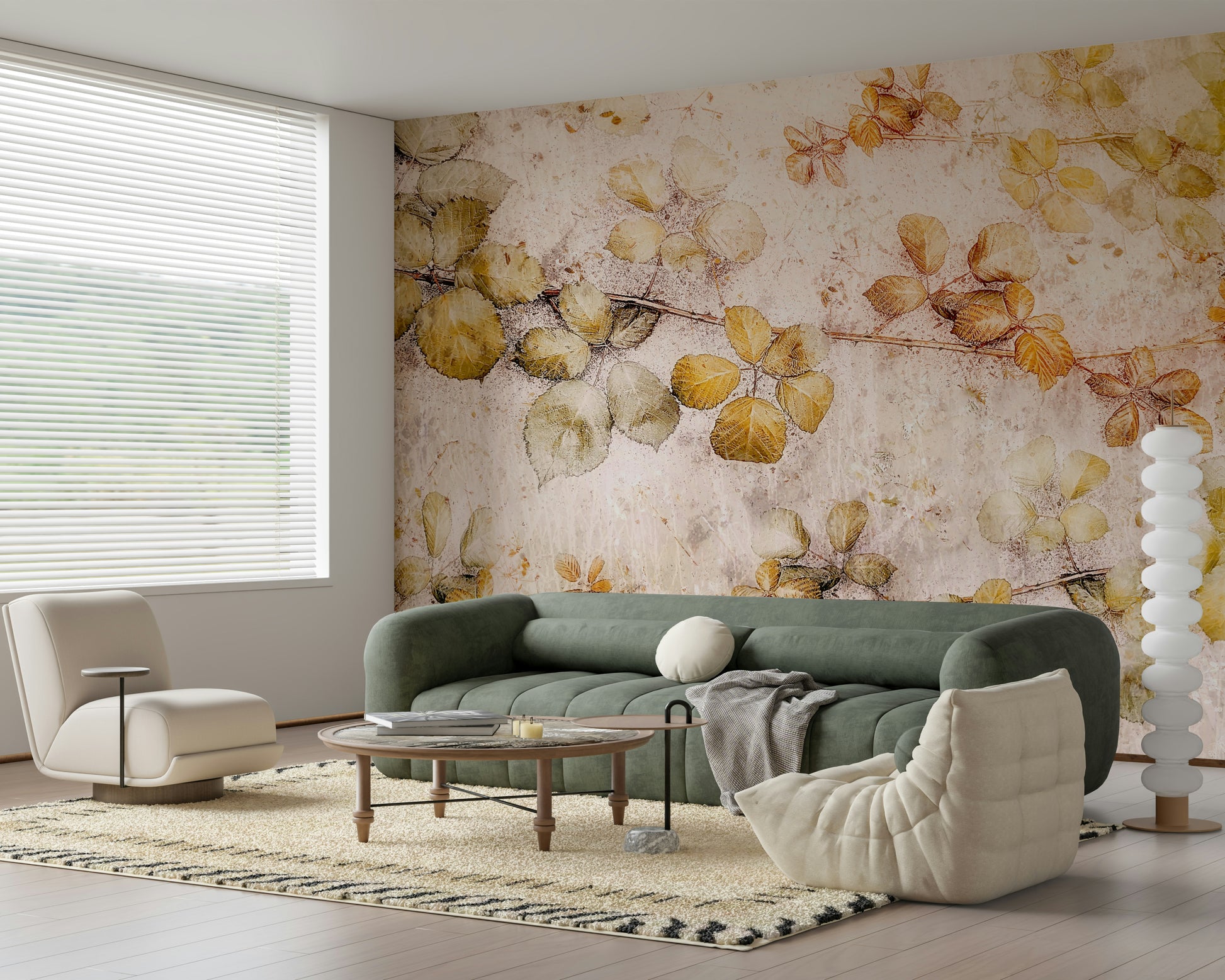 A serene subtle leaf wall mural for your decor.

