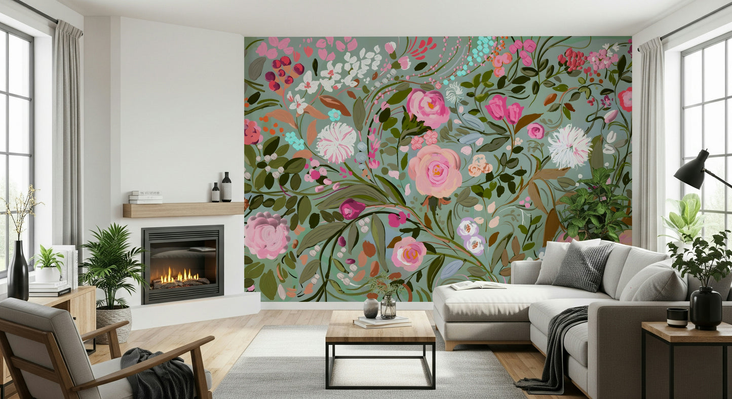 A serene watercolor flower wall mural for your decor.

